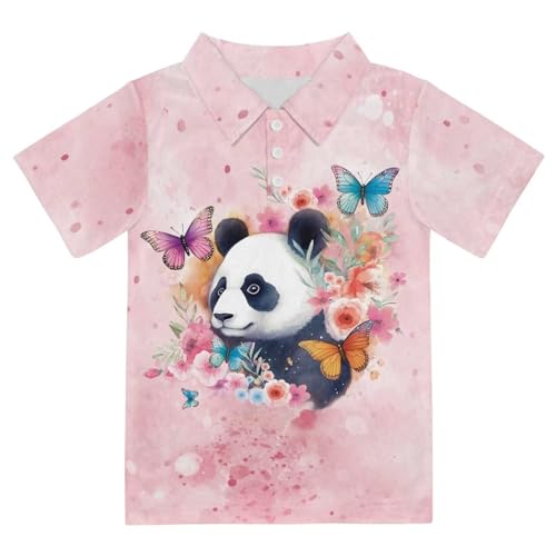 Animepark Panda Butterfly Print Boys Short Sleeve Polo Shirt Kid Youth Active Golf Shirts School Uniform Shirts Tops