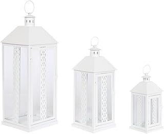 Laterne weiß Glas Eisen Shabby Chic 20 x 20 x 55 cm (3 Stück)