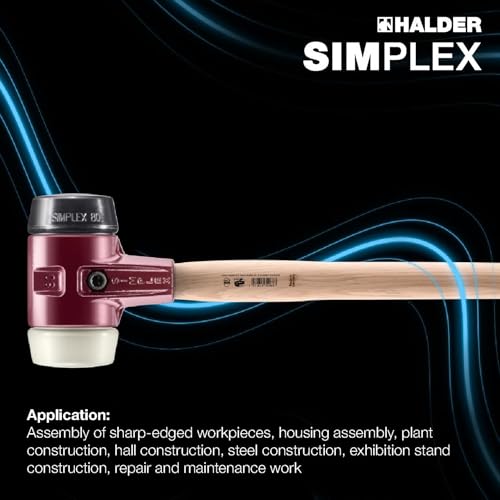Image of Halder Simplex SledgeHammer 3028.081 - Medium-Hard Rubber Insert, Nylon Insert, Cast Iron Housing with Handle Protection Sleeve, Varnished Wooden Handle, 80mm, 7.6 lbs.