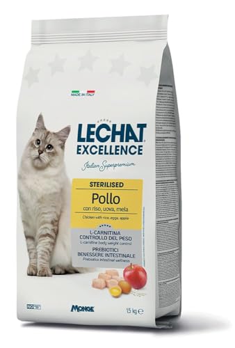 LeChat-MONGE Gatto Excellence Gatti Sterilizzati Pollo | alimento secco completo per gatti adulti sterilizzati, senza conservanti artificiali, Made in Italy, 1 confezione da 1,5kg.