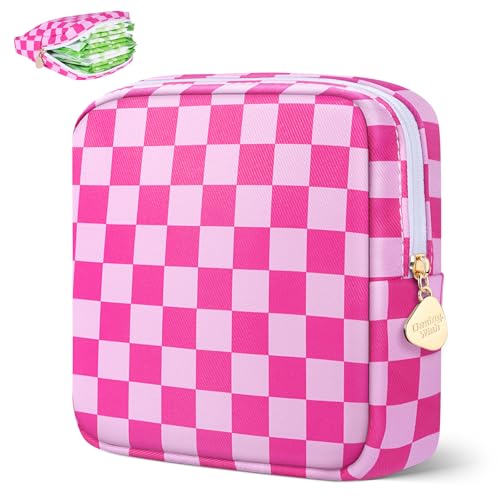 Image of Period Bag Pouch Soft Cloth Sanitary Napkin Storage Bag Portable Menstrual Pad Pouches Tampon Holder for Purse First Period Kit for Girls 9-12 (Rose-Pink Check)