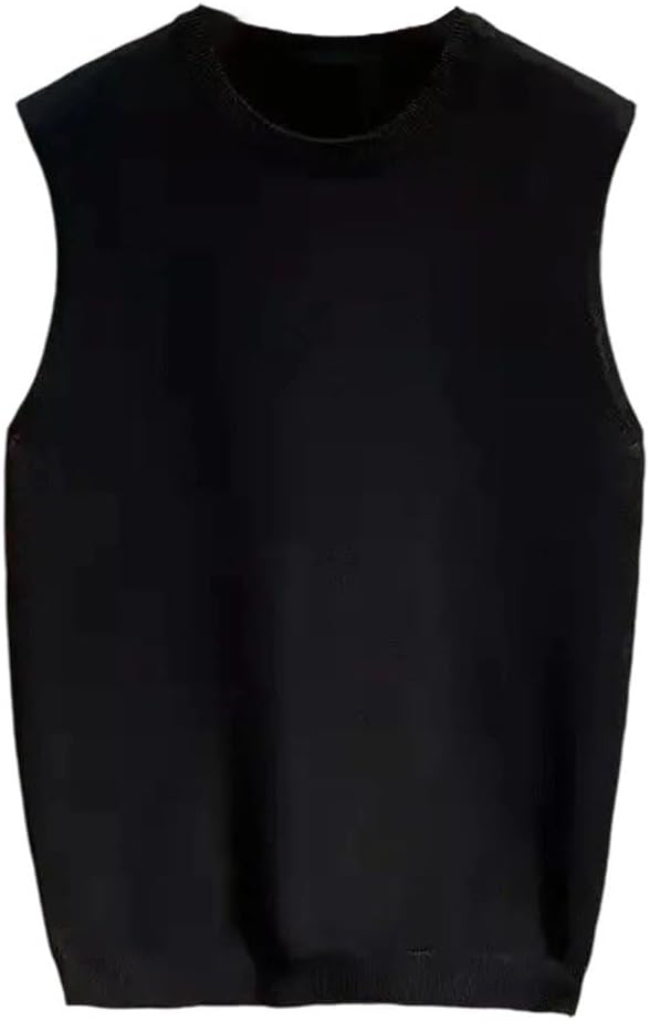 Men Fall Winter Knit Vest Solid Color Waistcoat Sleeveless Sweater Loose Fit Pullover