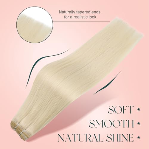 Image of Easyouth 22 Inch Weft Human Hair Extensions Blonde Sew in Hair Extensions Real Human Hair Platinum Blonde Hair Wefts Human Hair Sew in Thick 100G