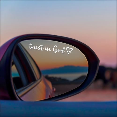 Image of 6pcs Trust in God Mirror Sticker, Adorable Car Rearview Mirror Stickers with Heart Design Automotive Accessories for Most Car Decoration (White)