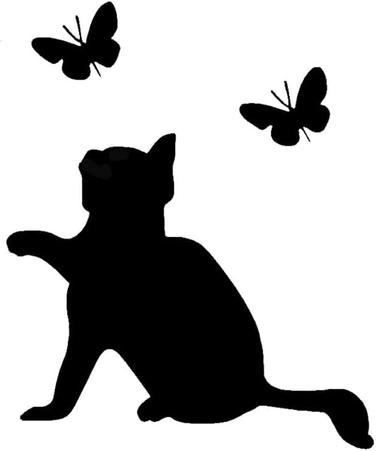 Novelty Cat Chasing Butterflies Light Switch Stickers Also Use on Laptop/Tablet/Car Small Decal (Black)
