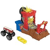 Hot Wheels Coffret de jeu Monster Trucks Arena Smashers 5-Alarm Défi Incendie avec un camion-jouet à 5 alarmes et 1 voiture écrasable, Jouet Enfant, Dès 4 ans, HNB90