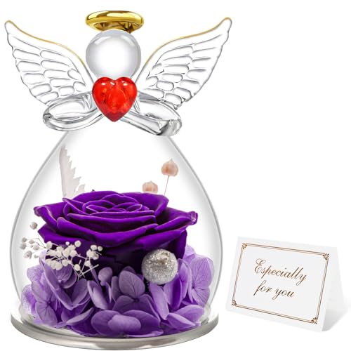 Miofula Regalo San Valentino per Lei,Rosa Stabilizzata Vera Regalo Donna Compleanno,Rosa Eterna Figurine Angelo Regalo Mamma Nonna,Fiori Stabilizzati Regali Donna SanValentino per Lei Regali Fidanzata