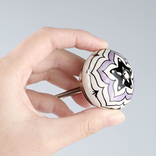Uxcell 6 Pieces Vintage Shabby Knobs Purple And White Floral Hand Painted Ceramic Pumpkin Cupboard Wardrobe Cabinet Drawer Door Handles Pulls Knob, Five-Pointed Star #TOP5