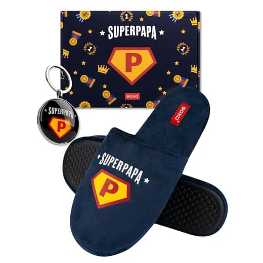 Chaussons homme "Super Papa" avec porte-clés assorti