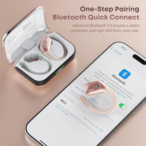 Image of sajawass Wireless Earbuds Bluetooth 5.4 Headphones, IPX7 Waterproof Earphones, Over-Ear Earphones, Noise Canceling Ear Buds with 75hr Playtime, LED Power Display for Sports /Workouts - Rose Gold