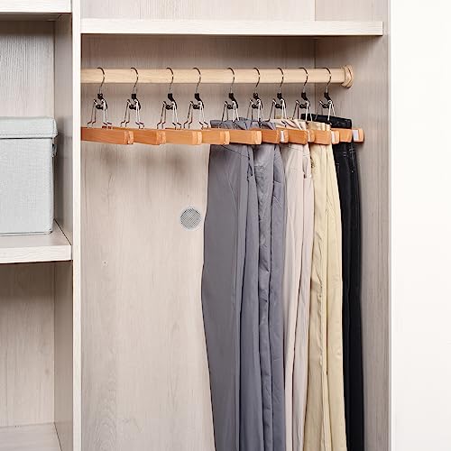 Amber Home Natural Wooden Pants Hangers 10 Pack, Wood Clamp Hangers With Non Slip Padded Velvet, Jeans/Slacks Hangers Hair Extension Hangers For Skirts, Trousers, Wigs (Natural, 10) #TOP5