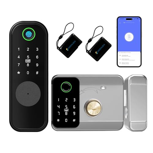 Jacchozhi Smart Gate Lock Double Sided Keypad Door Lock Keyless Entry Rim Lock WiFi Digital Deadbolt Set with Surface-Mounted Latch Auto-Lock Waterproof for Outdoor Fence Garden Yard