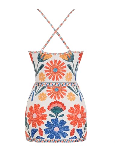 Image of ZAFUL Women's One Piece Swimsuit with Skirt V Neck Colorblock Bathing Suit | Front Cut Out Swimsuit Criss Cross One Piece Bathing Suit