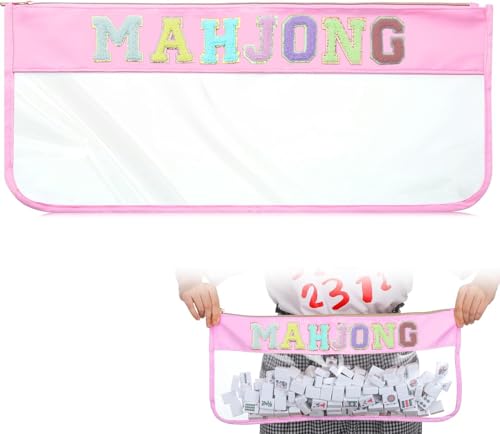 Bolsa vacía para fichas Mahjong, transparente PVC, rosa