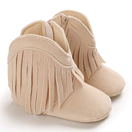 Sofmuo Baby Girls Cowboy Tassel Boots With Side Zipper Moccasins Non Slip Infant Booties Suede Toddler First Walker Shoes(Beige,12-18 Months) #TOP5