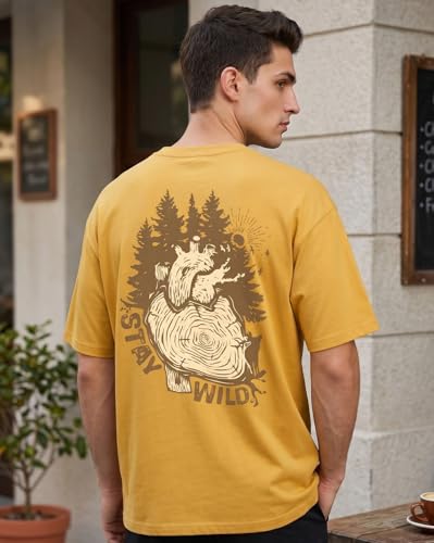 Image of Nobero Men's Oversized Graphic T-Shirt for Men | Soft Cotton | Drop Shoulder Relaxed Fit | Printed Casual Tshirt for Men
