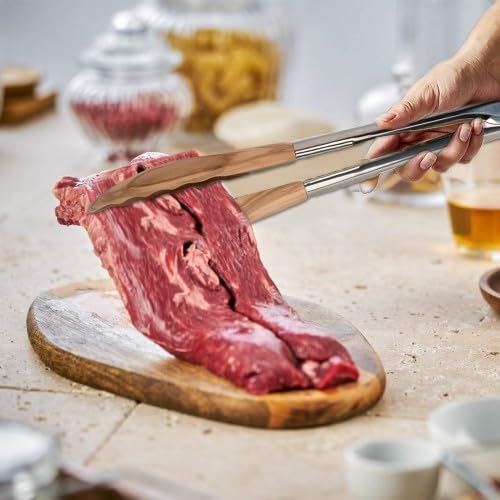 Pinzas de Cocina de Madera de Olivo 30 cm Acero Inoxidable para Parrilla Barbacoa