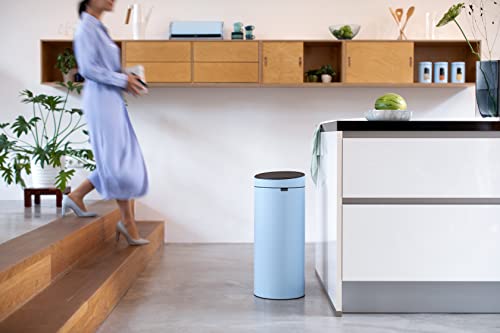 Image of Brabantia 8 Gal Kitchen Touch Trash Can New (Dreamy Blue) Removable Lid, Soft-Touch Open, Garbage Can + Bags