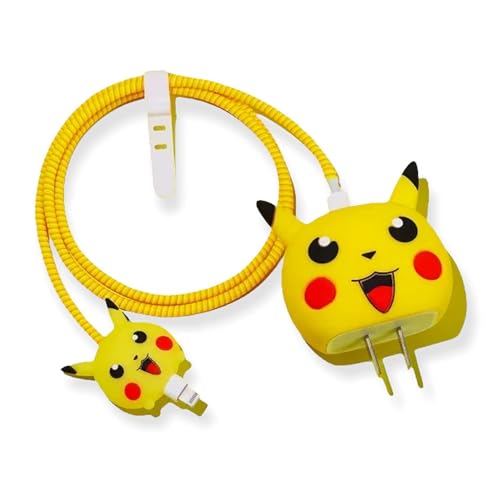 Image of ABRALE Protective Charger Case for iPhone 18W 20W iPhone 14 13 12 11 Pro Max Charging Cable Charger Protective Cover Data Cable Protective Sleeve(Pika-CHUU)