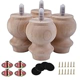 Txcucc Patas de madera sin terminar de 7, juego de 4 patas de madera de repuesto M8 atornilladas (3 pulgadas)
