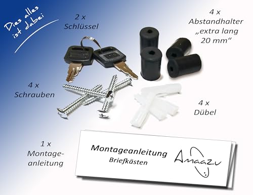 AMAAZU® Briefkasten anthrazit - Edelstahl, mit Sichtfenster und Namensschild, Postkasten mit Zeitungsfach, Schloss mit 2 Schlüsseln, Briefkästen mit Zeitungsrolle, Wandbriefkasten RAL7016, Postbox XXL