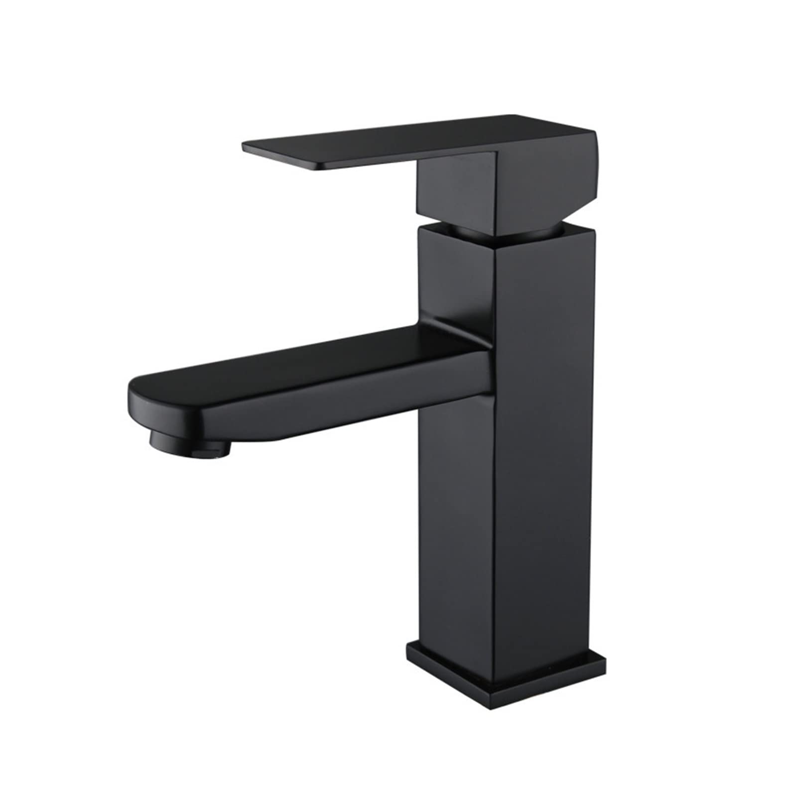 Grifo de lavabo antihuellas negro que elimina salpicaduras gracias a su caño cuadrado estable