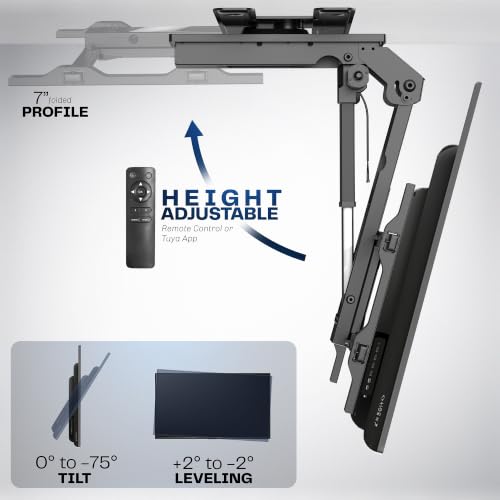 Image of VIVO Swivel Electric Ceiling TV Mount, 37 to 70 in Screens, MOUNT-E-FD75C-S | Black, Swiveling, Large Motorized Flip Down, Pitched Roof VESA Mount, Heavy Duty Steel, App and Voice Control, Holds 99 lbs