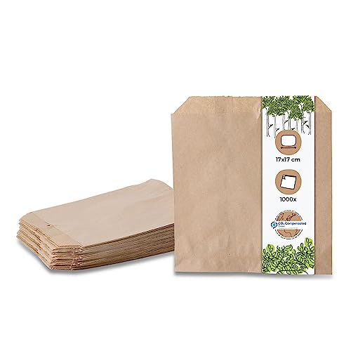 BIOZOYG papel marrón bolsa plana I bolsas de papel Snacks 17,5 x 17,5 cm I papel reciclado 100% biodegradable I bolsa Bocadillos sin blanquear I bolsa plana snacks 1000 piezas