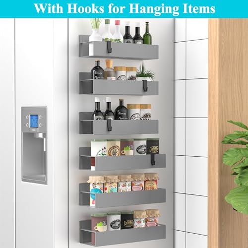 Image of HuggieGems Metal Magnetic Spice Rack for Refrigerator Gray, 6 Pack