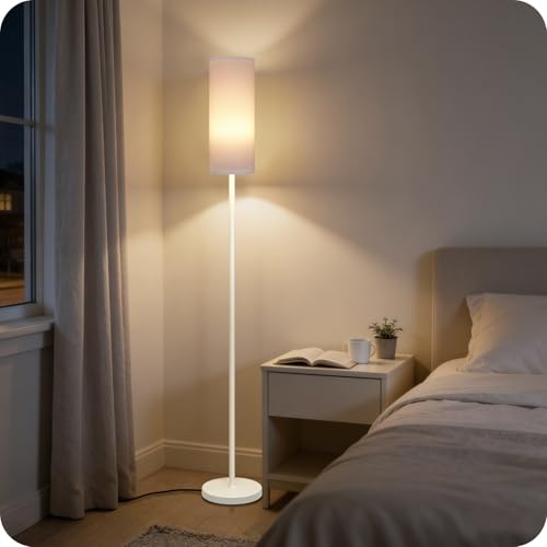 Image of White Dimmable Floor Lamps for Living Room with Remote and Foot Switch, 64.4 inch Modern Standing Tall Lamp, Corner Lamp for Bedroom, Office, Bulb Included, 3000K-6500K, FCC Listed WCW06LD05W1