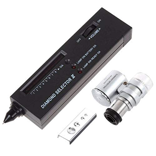 Tragbare Hochpräzise Professionelle Diamant Test Diamantprüfer Diamant Prüfgerät Tester Tragbare Schmuck Diamond Selector II Edelstein Tester Werkzeug + 60X Beleuchtete LED Lupe (Schwarz) Cover