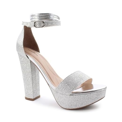 Sandália Modarpe Meia Pata Salto Alto Grosso Brilho Feminina M62 (Prata, BR, Adulto, Numérico, 36)