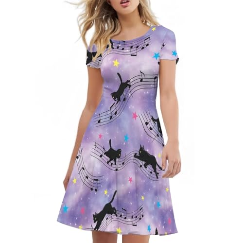 Image of AFPANQZ Womens Casual Summer Lightweight Vintage Dress Short Sleeve Midi Dress Knee-Long Luxury Formal Dress