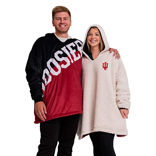 FOCO NCAA Indiana Hoosiers Unisex Reversible Oversized Sherpa Hoodie Sweatshirt Colorblock Hoodeez, One Size (HDONCSMURBUSQVC)