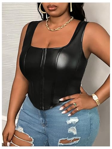 Floerns Women's Plus Size Leather Sleeveless Corset Tops Asymmetrical Hem Tank Top3