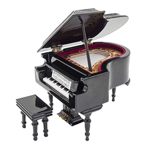 Odoria 1:12 Black Grand Piano with Stool Musical Instrument Music Box Miniaure Dollhouse