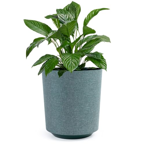 KONZEPT Vaso da fiori grande, dall'aspetto tessile 30 cm, vasi decorativi per piante d'appartamento in plastica, utilizzabile all'interno, verde