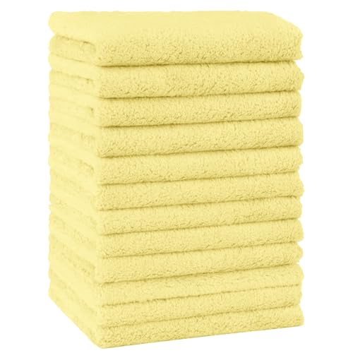 Image of HOMEXCEL Baby Washcloths 12 Pack-Microfiber Coral Fleece Baby Bath Face Towel 7 x 9 Inch Extra Absorbent Soft Burp Cloth and Wash Cloths for Newborn-Infants and Toddlers,Yellow