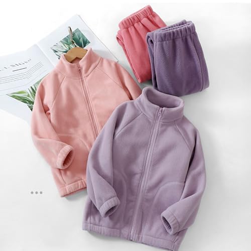 Kids Boys Fuzzy Zip up Coats Set 2 Piece Plain Fleece Warm Jackets+joggers Sweatpants Thick Warm Sport Outfits2