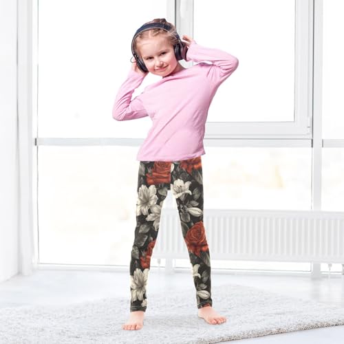 Red Rose Lily Flower Girls Leggings Ultra Soft Compression Yoga Gym Pants for Kids 4-10T4