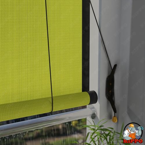 Image of HIPPO Waterproof Balcony Chick Blind W-3FT X H-8FT Sun, Rain & Dust Protection Rope Mechanism Roll Up Down Outdoor Bamboo Shade for Home Window, Restaurant, Hotel, Resort (Lime-Grass, 1 PC)