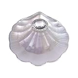 Concha de Bautismo de cristal nacarado con motivo de plata bilaminada, PERSONALIZABLE.