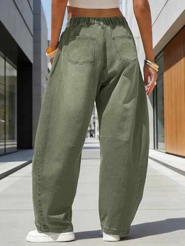 Image of EXLURA Womens Barrel Jeans Wide Leg Y2K Boyfriend Denim Pants Hip Hop Vintage Baggy Jeans Cotton Mid-Low Elastic Waist Pants