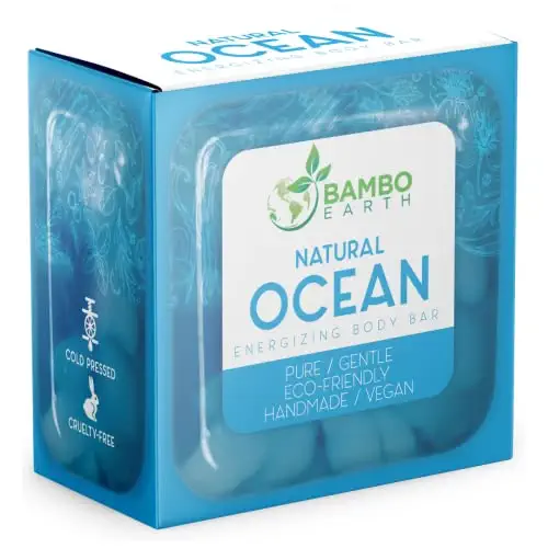 Solid Moisturizing Body Bar Soap – Natural Bodywash Shower Wash Dry Gel Bars With Plant Based Organic Essential Oil Eco Friendly Zero Waste Packaging Use With Hair Shampoo &amp; Conditioner (Ocean)