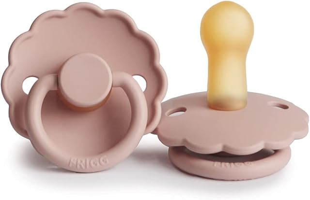 FRIGG Daisy Latex Pacifier | Classic Soother 1 Pack | Symmetrical Cherry Shaped Nipple | BPA Free | Made in Denmark | Latex Dummy Pacifier | Blush - Size 2 (6-18 Months)