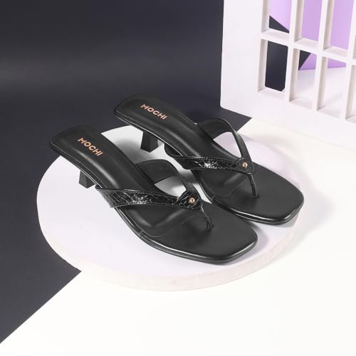 Image of Mochi Women Faux Leather Slip-on Heeled Sandal