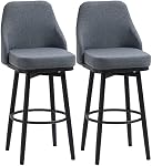 HOMCOM Bar Tabourets à barres de hauteur Ensemble de 2, 360° Tabourets pivotants, Chaise de bar rembourrée extra-tall avec 30" Hauteur du siège et jambes en acier, gris charbon