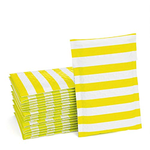 Fu Global 4x8 inch Bubble Mailers #000 Padded Envelopes Yellow Stripe 50pcs