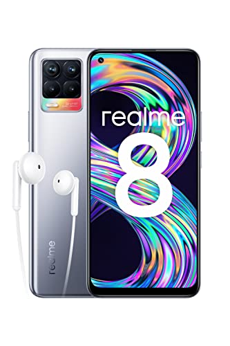 realme 8 - 無料スマートフォン (6.4 インチ トップ AMOLED スクリーン、8GB RAM +128GB、MediaTek Helio G95、64MP AI クアッド カメラ、30W ダーツ充電、5000 mAh バッテリー) サイバー シルバー - Amazon 限定