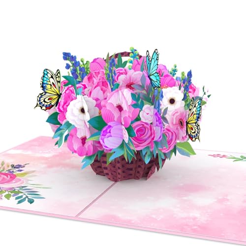 papercrush® Pop-Up Karte Blumenkorb mit Hortensien - 3D Geburtstagskarte mit Blumen und Schmetterlingen für Frau Freundin & Mama - Grußkarte zum Geburtstag Muttertag & als Gute Besserung Karte